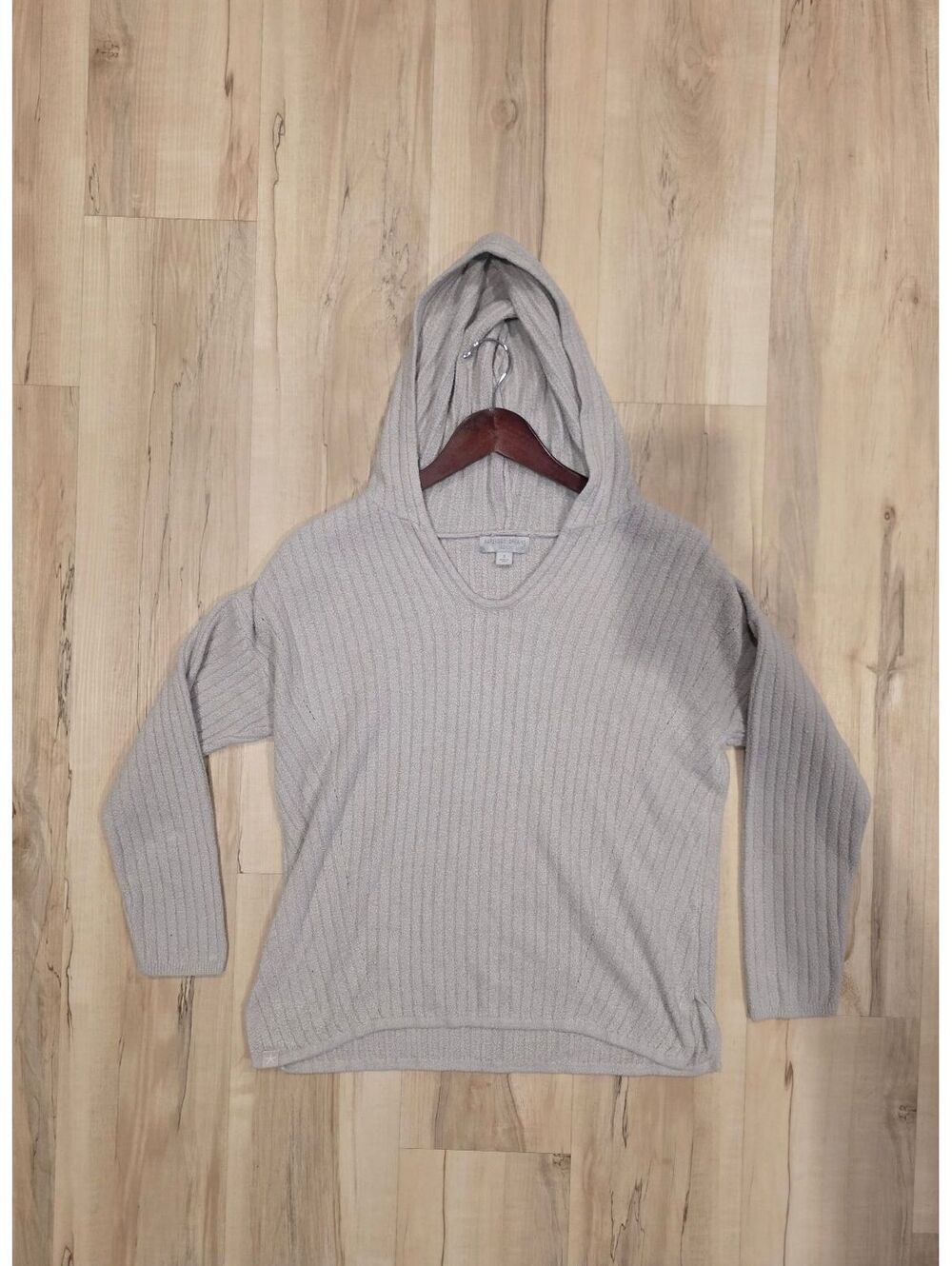 Barefoot Dreams CozyChic Lite Hooded Pullover Sweater in Light Beige, Size Small